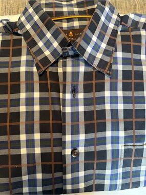 Robert Talbott Navy, Brown & White Plaid Button-Down Shirt